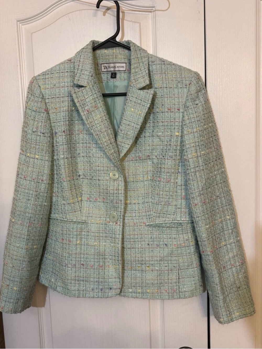 Vintage Travis Ayers Mint Green Tweed Women's Skirt and Blazer Suit